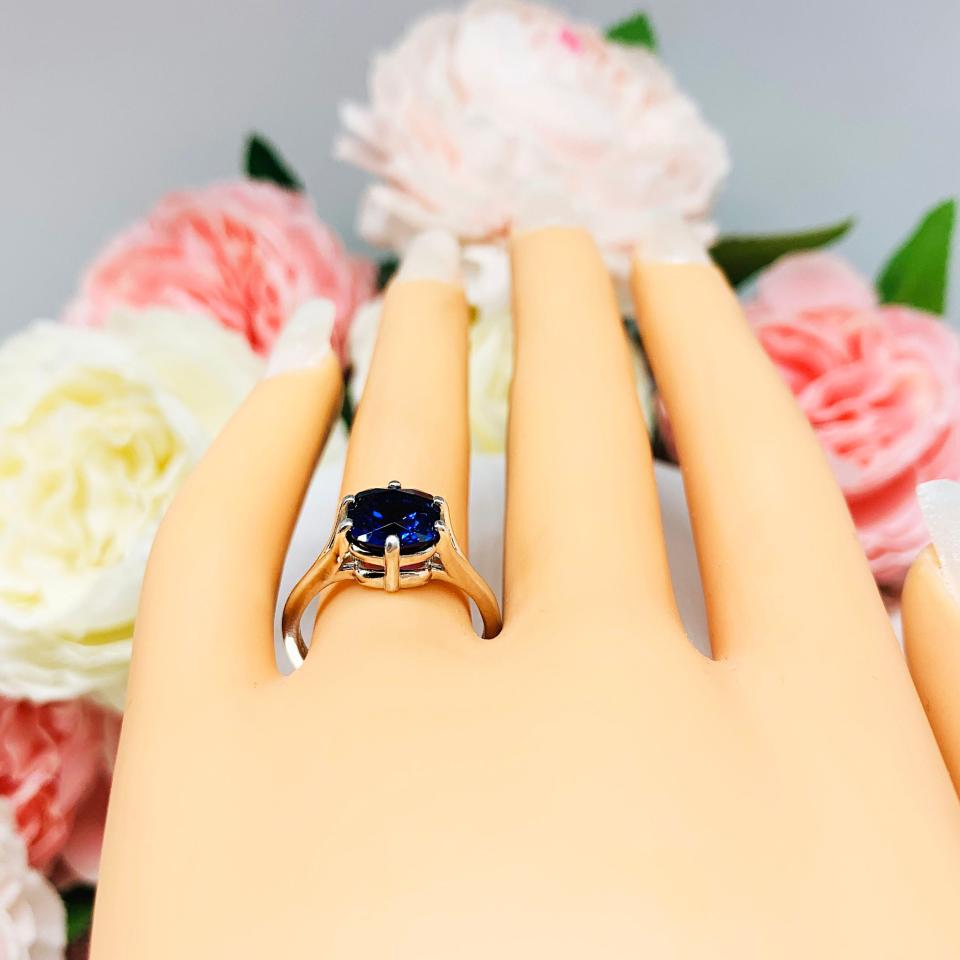 Lab Blue Sapphire 8mm Cushion Ring