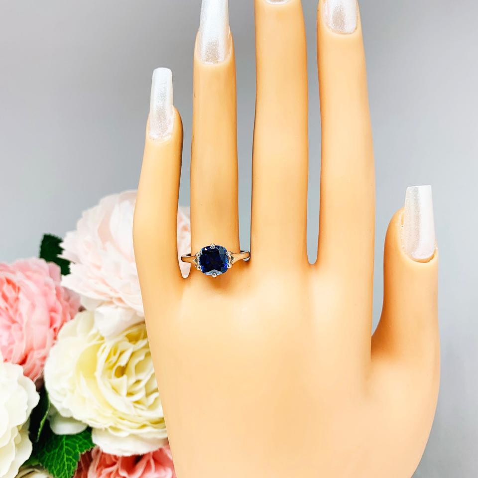 Lab Blue Sapphire 8mm Cushion Ring