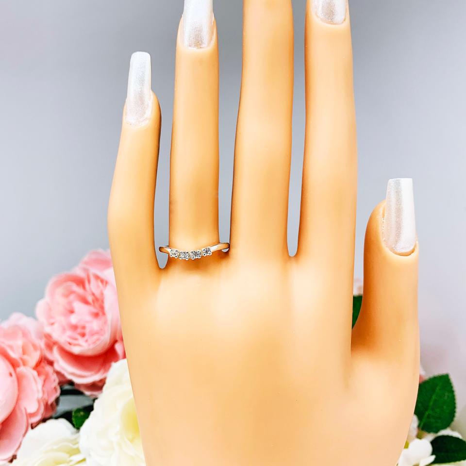 Round 2mm CZ Curved Wedding Band 4 Stone