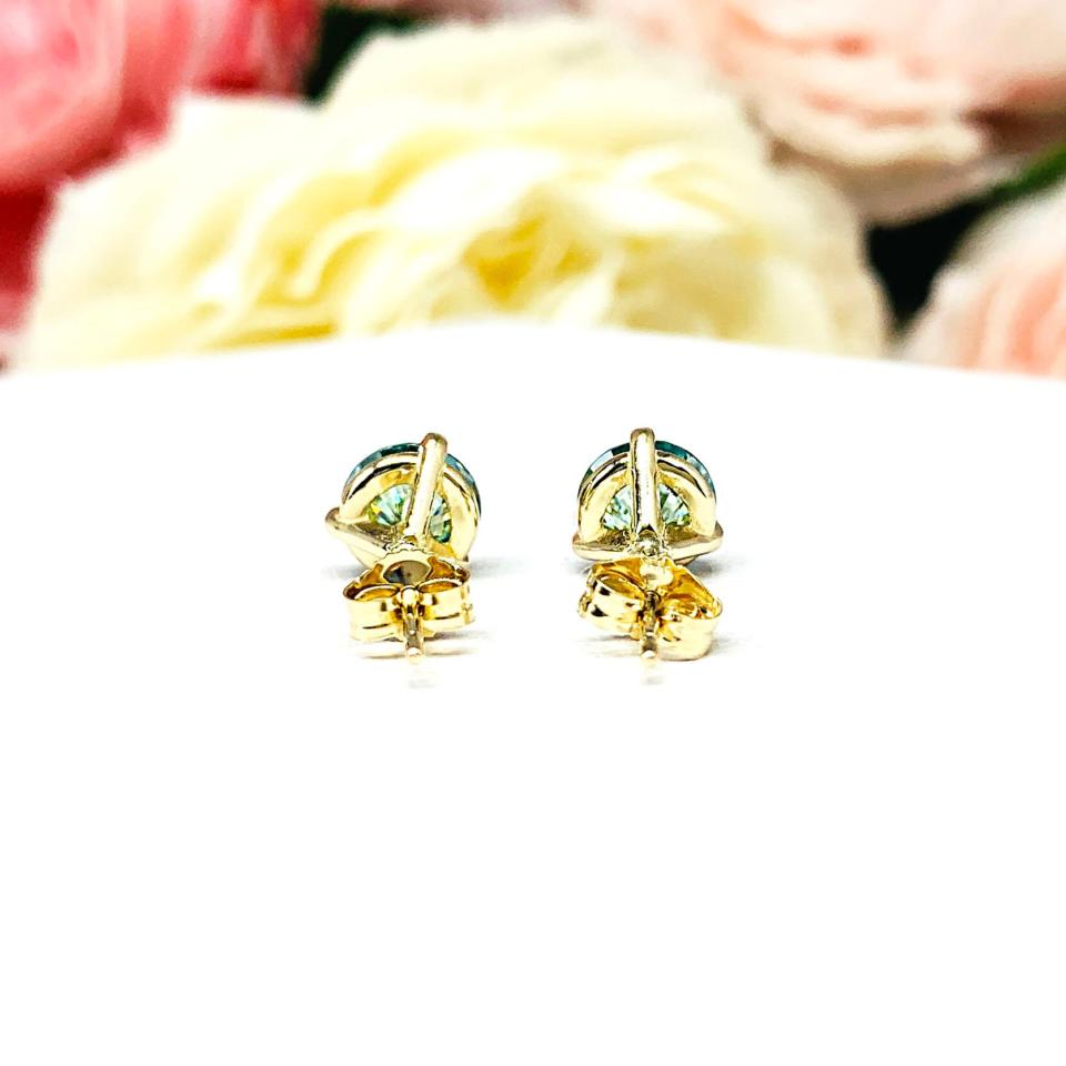 Blue Moissanite Martini 14k Gold Stud Earrings - Authentic moissanite - Solid gold settings