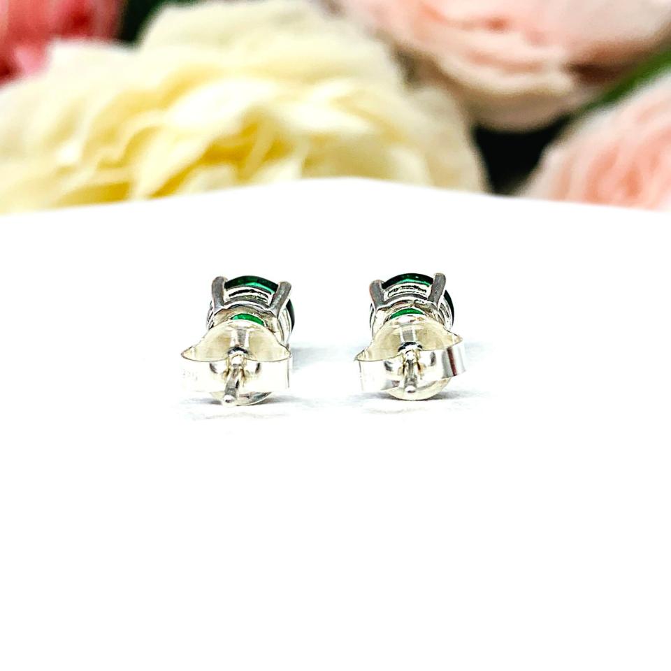 Round Lab Emerald May Birthstone Stud Earrings