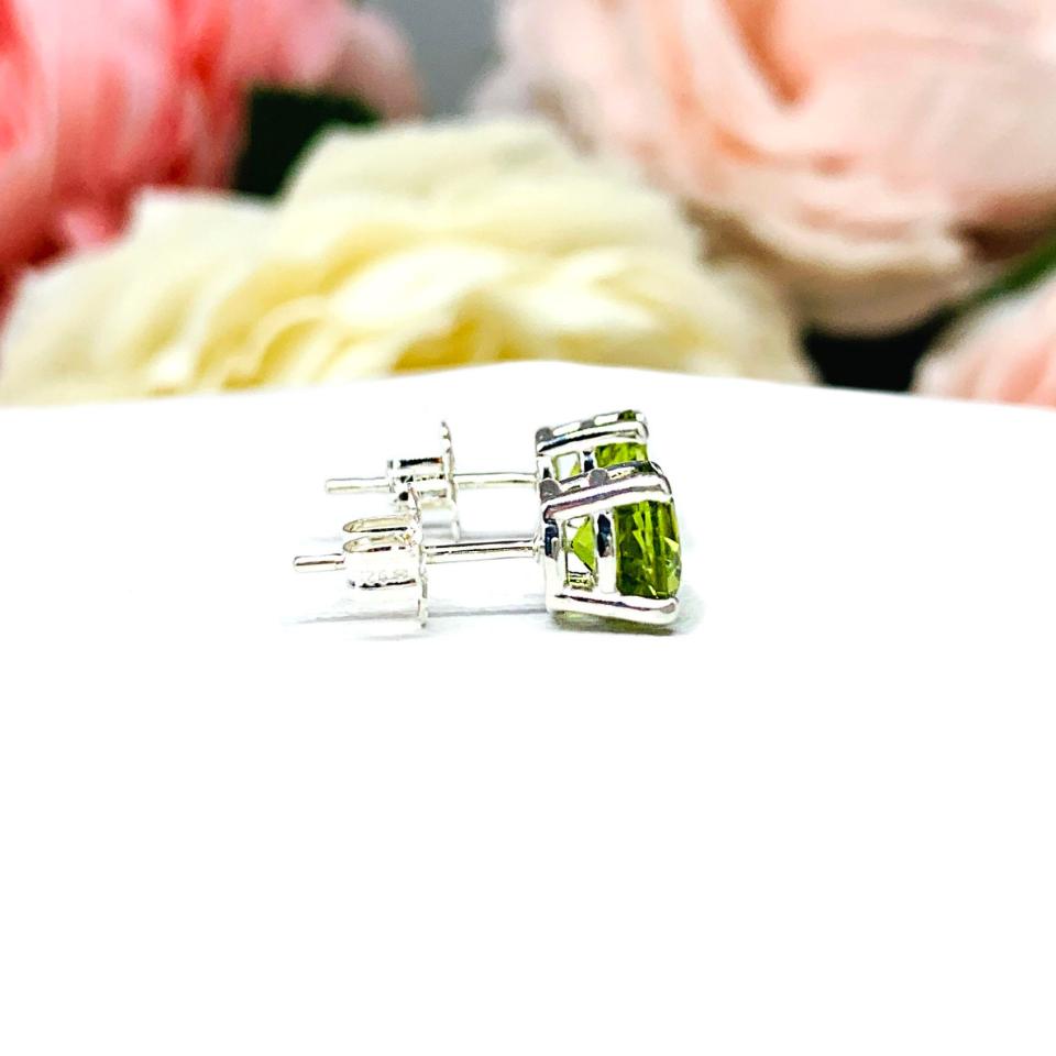 Round Peridot Stud Earrings - 6mm natural gemstones - Sterling silver settings - August birthstone gift