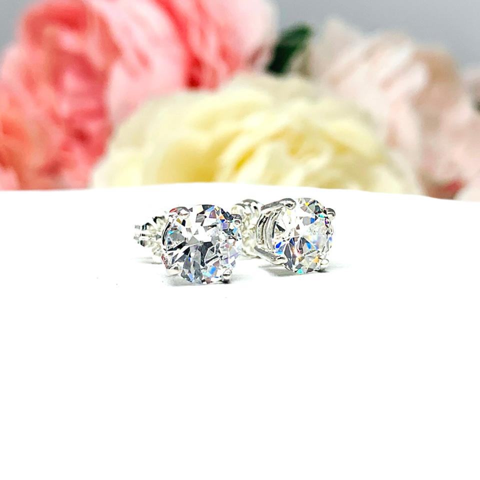 Old European Cut Cubic Zirconia Basket Stud Earrings