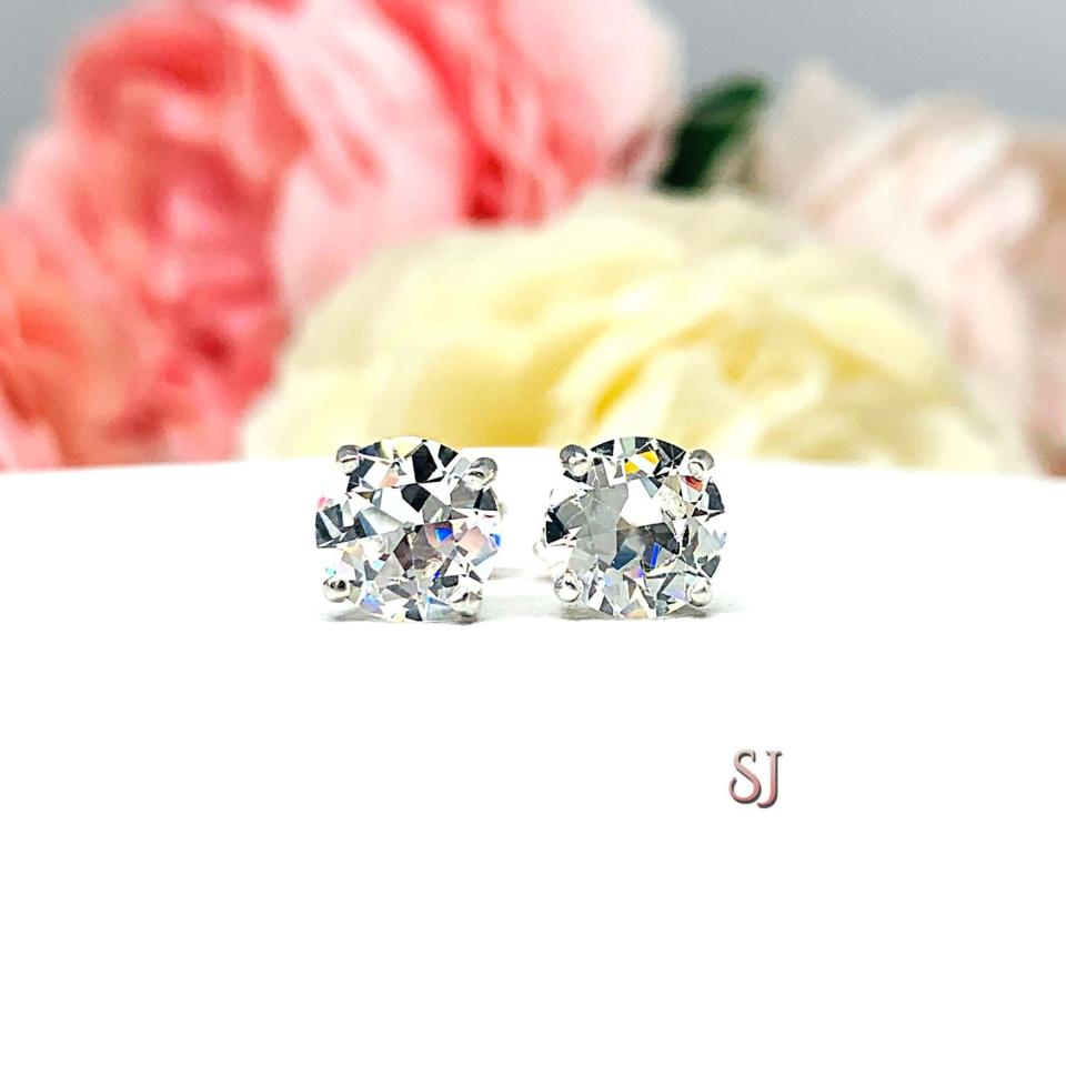 Old European Cut Cubic Zirconia Basket Stud Earrings