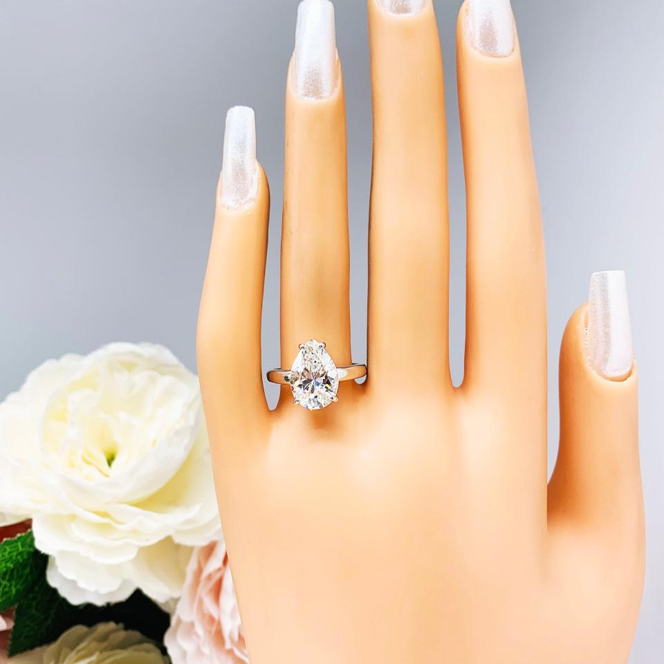 Pear Near Colorless 13x9mm CZ Wide Band Engagement Ring