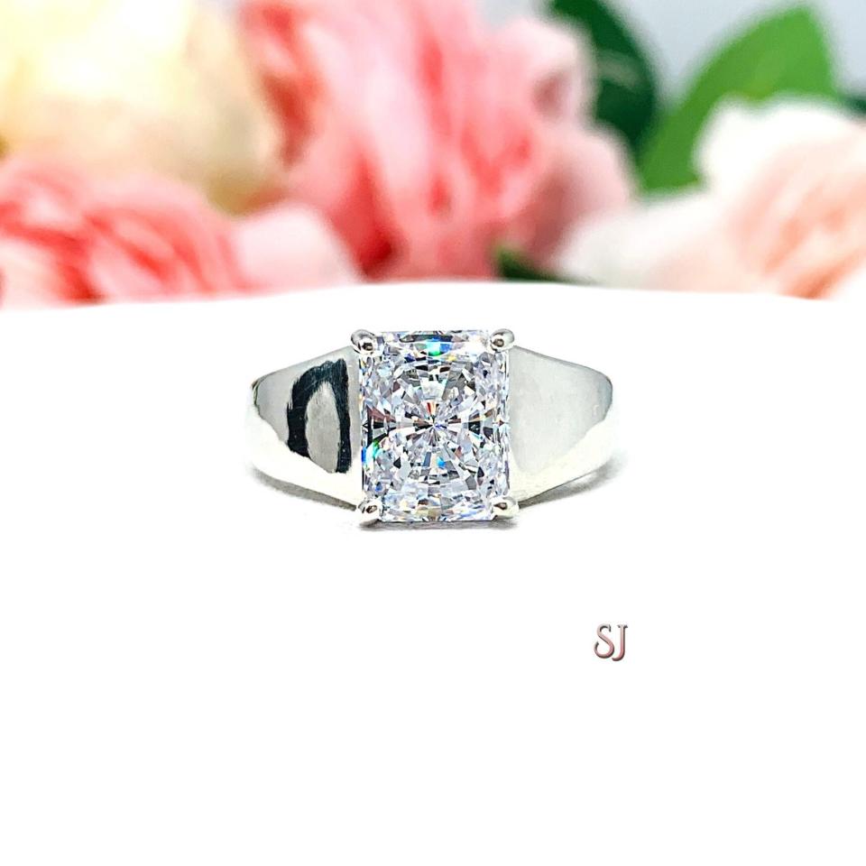 Radiant CZ Engagement Wide Band Sterling Silver Ring