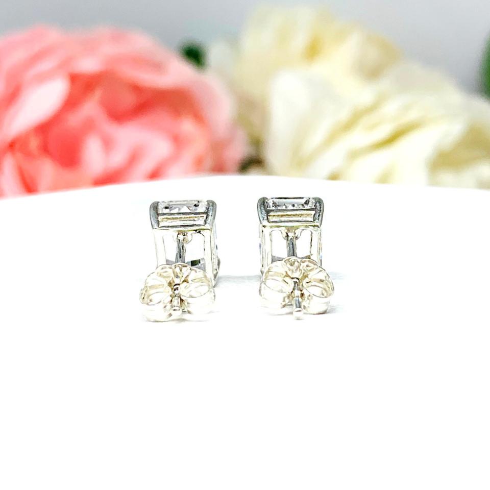 Lab White Sapphire Emerald Cut Stud Earrings