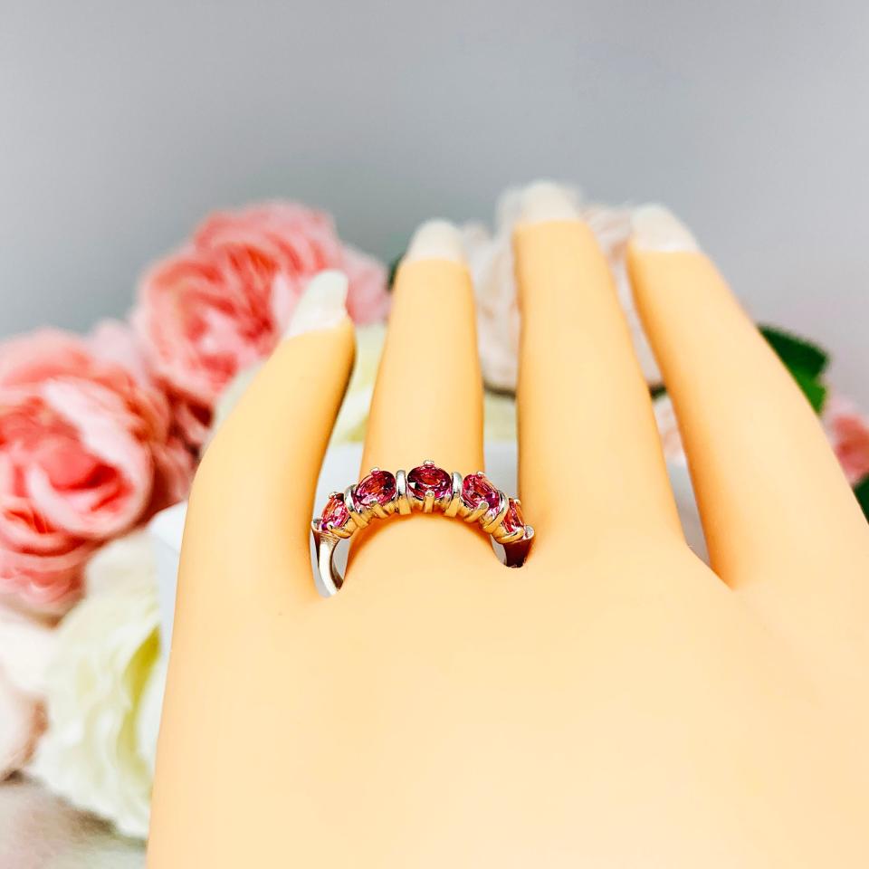 Mystic Pink Topaz Five Stone Sterling Silver Ring Natural 4mm Round October Birthstone Alternative SIZE 7  FINAL SALE