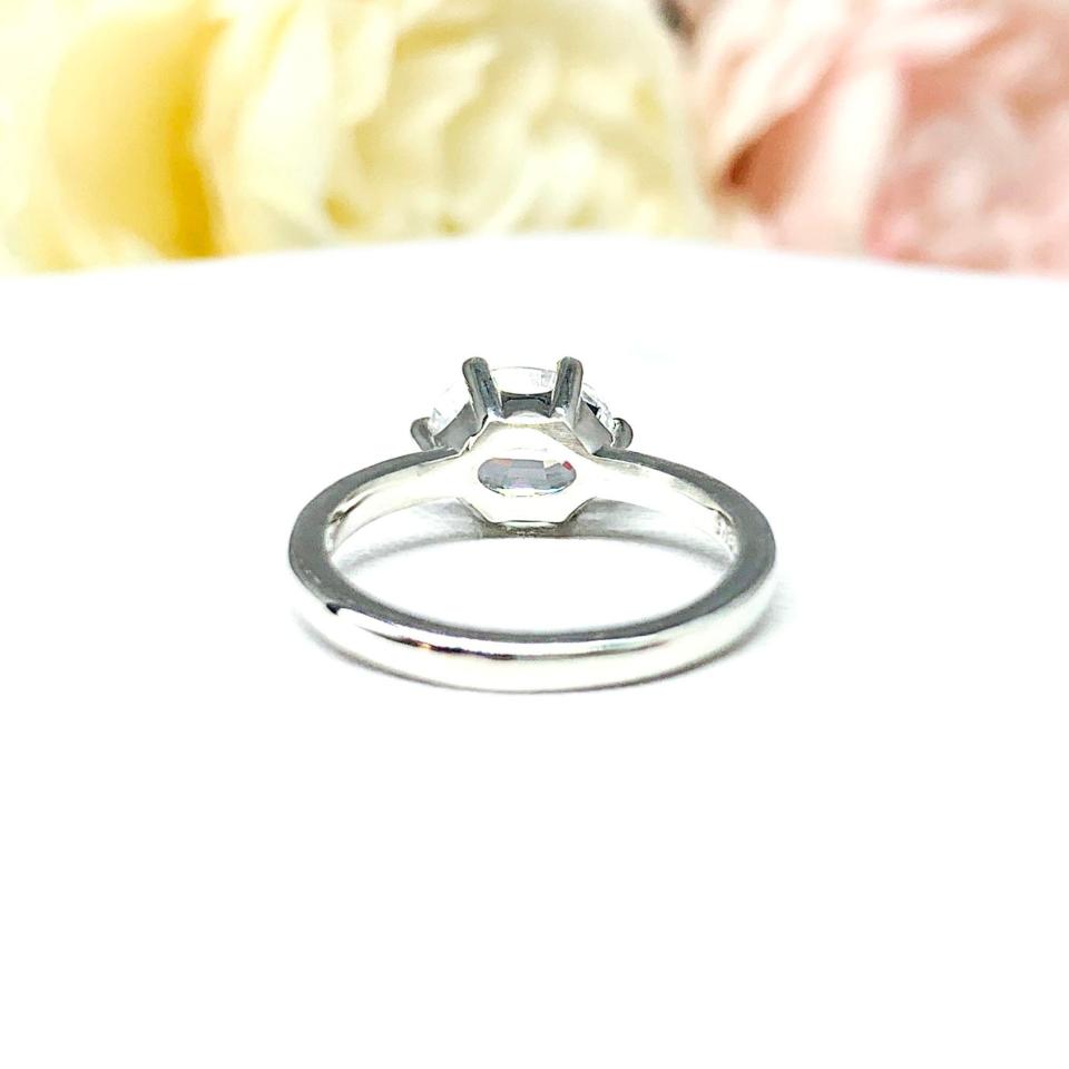 Lab White Sapphire Oval East West Horizontal Set Ring
