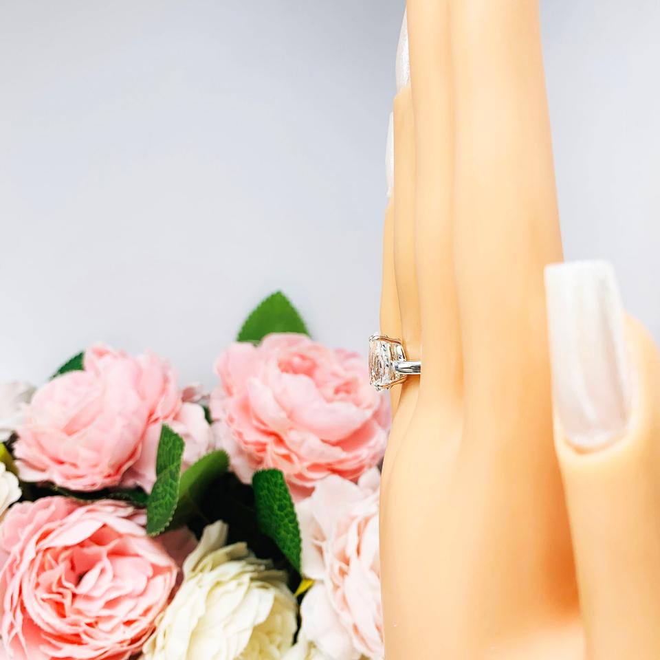 Lab White Sapphire Pear Engagement Ring 3mm Wide Band