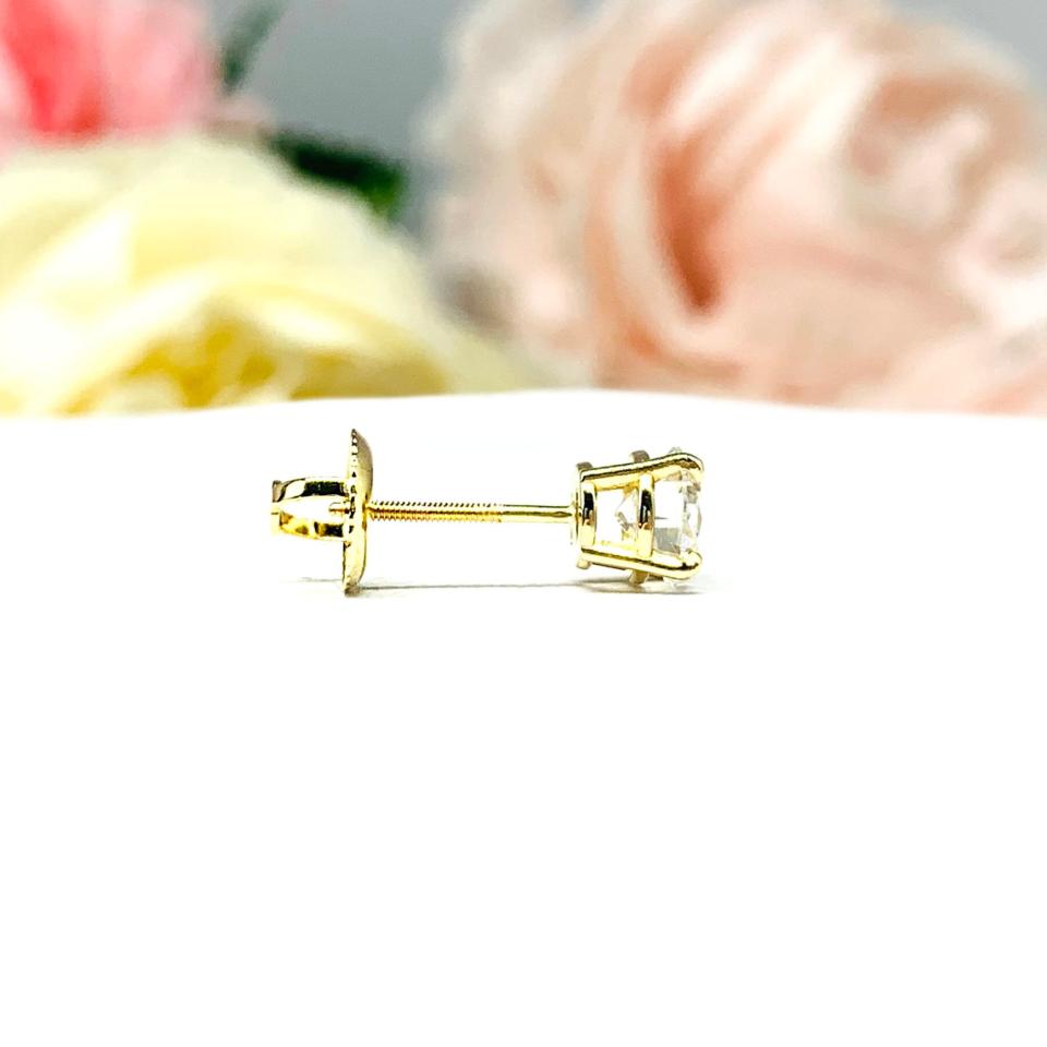 Round Moissanite Screw Back 14k Gold SINGLE STUD Earring