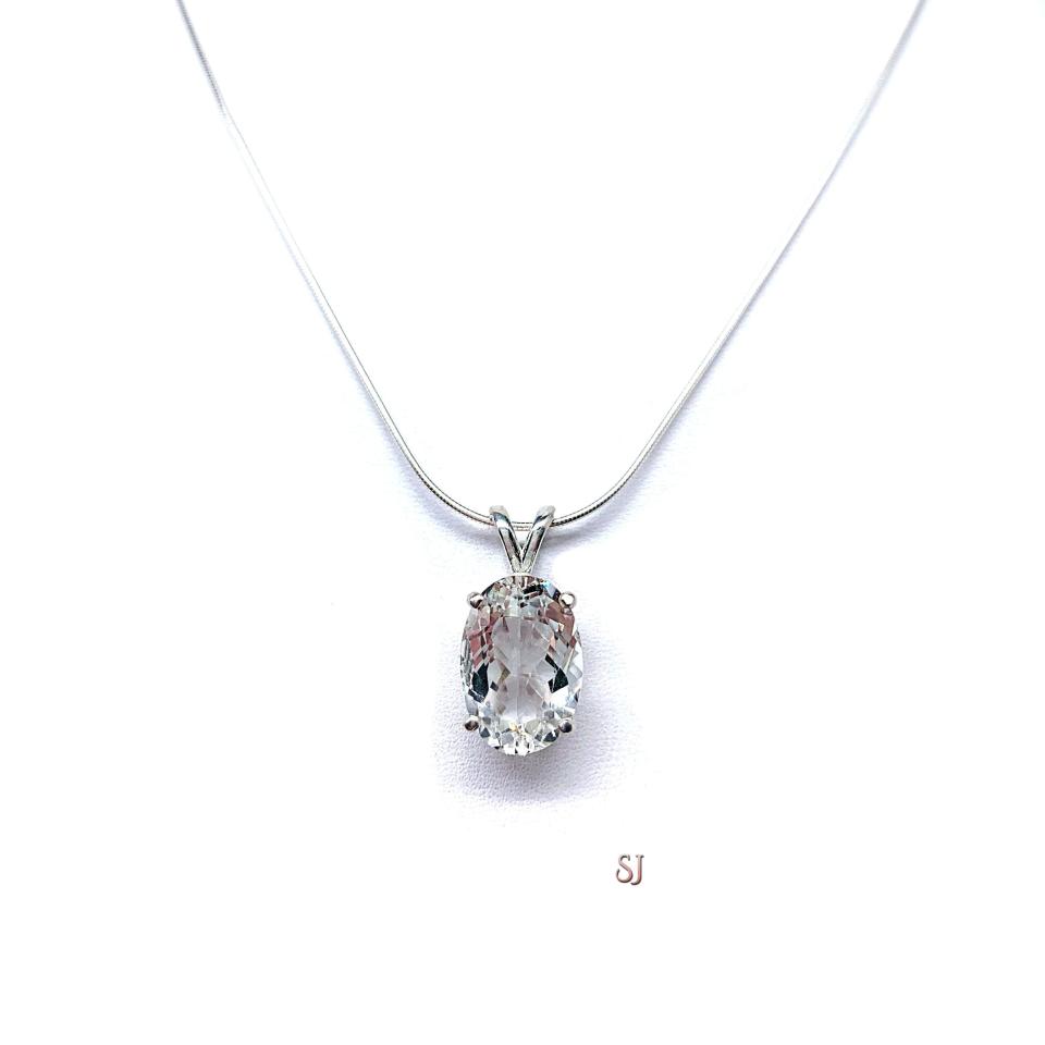 White Topaz Oval Pendant Sterling Silver Necklace Natural