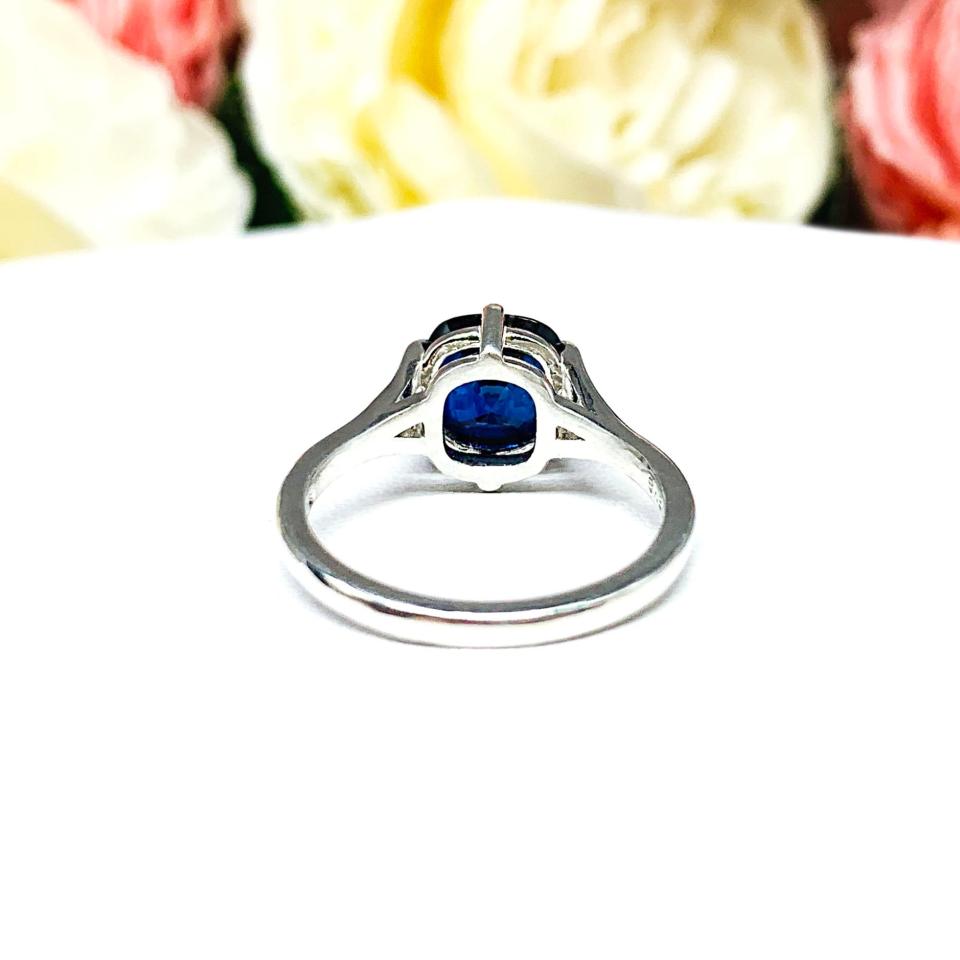 Lab Blue Sapphire 8mm Cushion Ring