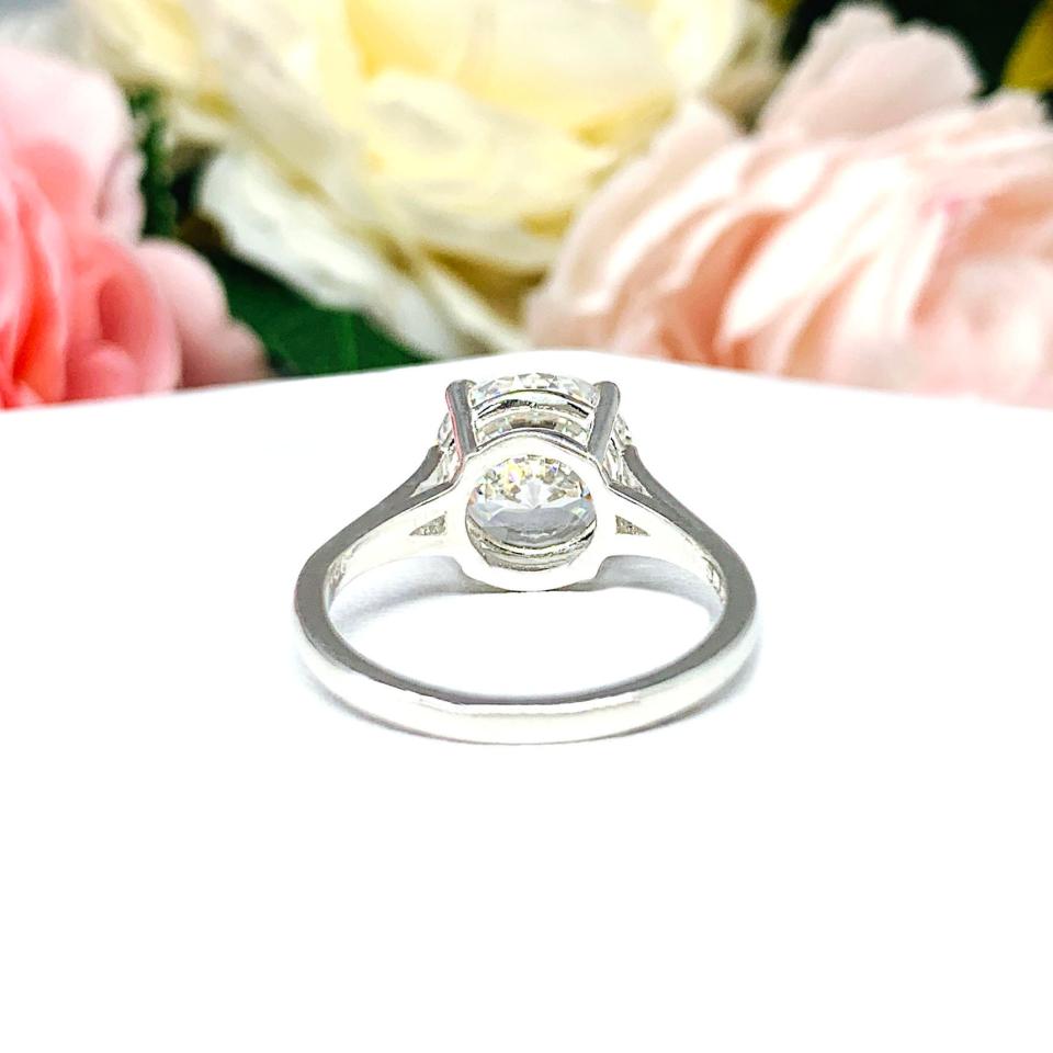 Round Portuguese Cut CZ Sterling Silver Engagement Ring Near Colorless 10mm Cubic Zirconia Split Shank