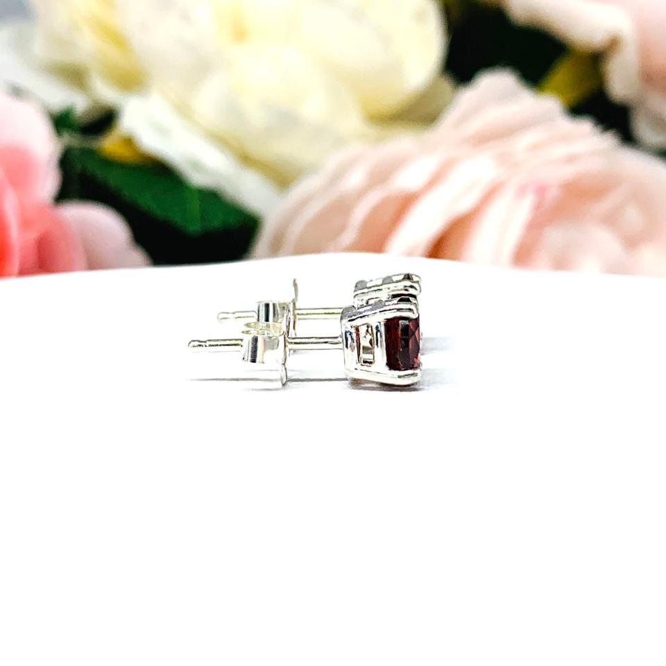 Mozambique Red Garnet Stud Earrings – Sterling Silver Setting – Three size options – January Birthstone Gift