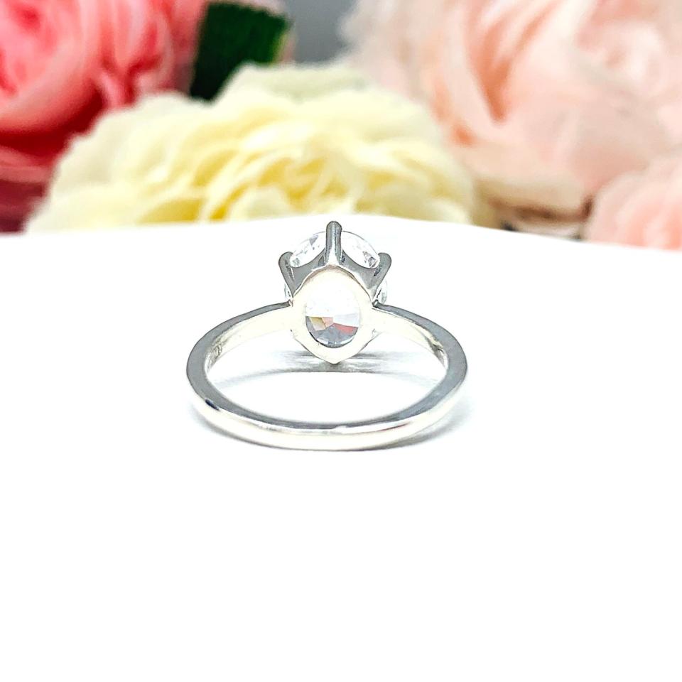 Lab White Sapphire Oval Six Prong Ring