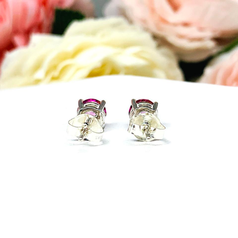 Mystic Pink Topaz Stud Earrings - 6mm round stones - Sterling silver settings - October birthstone alternative