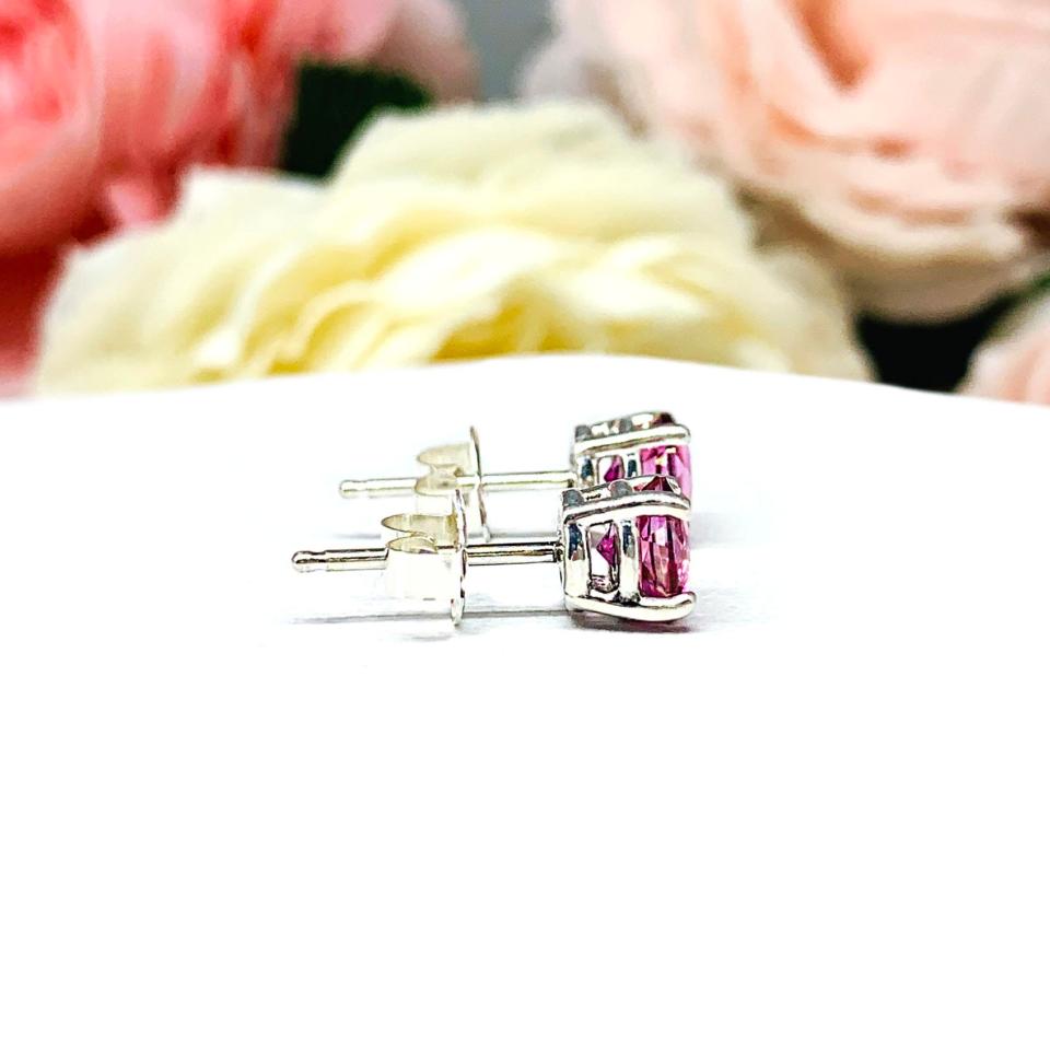 Mystic Pink Topaz Stud Earrings - 6mm round stones - Sterling silver settings - October birthstone alternative