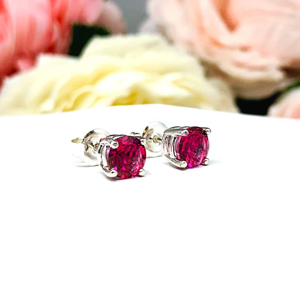 Mystic Pink Topaz Stud Earrings - 6mm round stones - Sterling silver settings - October birthstone alternative