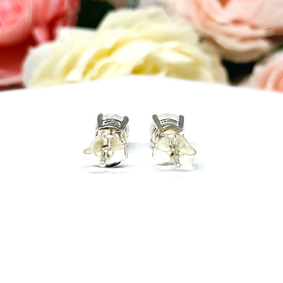 Rainbow Moonstone Stud Earrings - 6mm round gemstones - Sterling silver settings - June birthstone gift