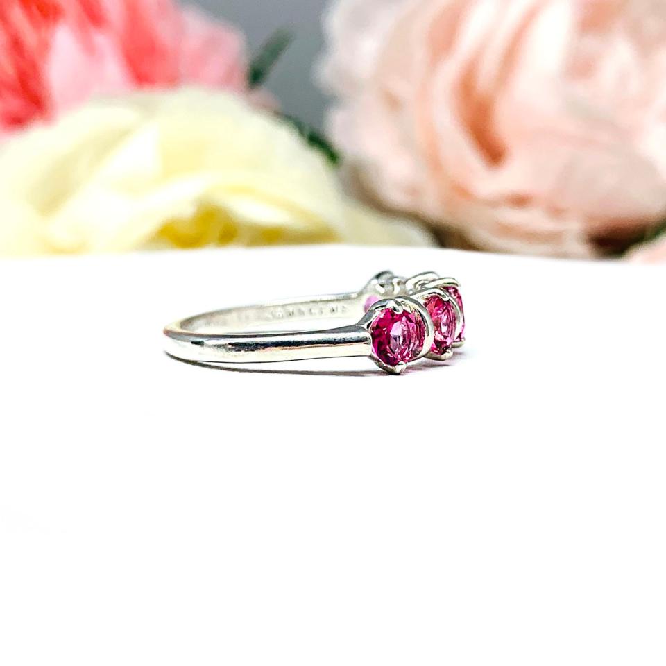 Mystic Pink Topaz Five Stone Sterling Silver Ring Natural 4mm Round October Birthstone Alternative SIZE 7  FINAL SALE