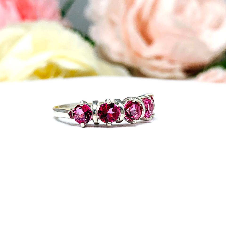 Mystic Pink Topaz Five Stone Sterling Silver Ring Natural 4mm Round October Birthstone Alternative SIZE 7  FINAL SALE