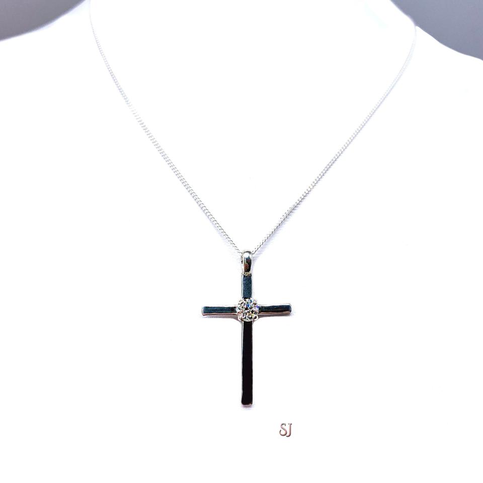 Moissanite Cross Sterling Silver Pendant With Optional Chain