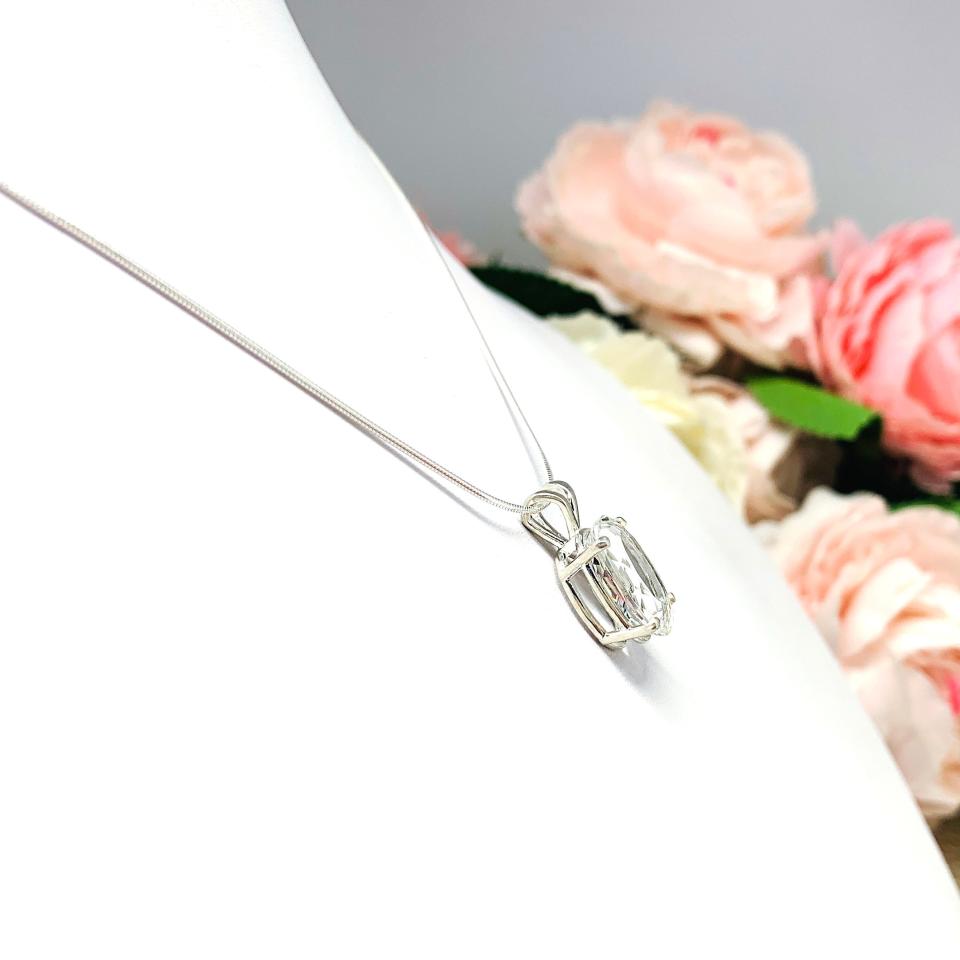 White Topaz Oval Pendant Sterling Silver Necklace Natural