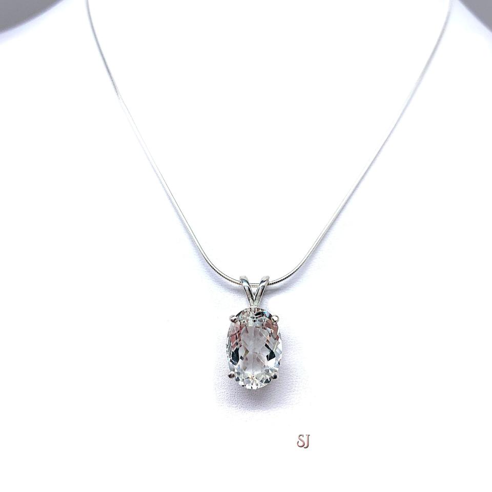 White Topaz Oval Pendant Sterling Silver Necklace Natural
