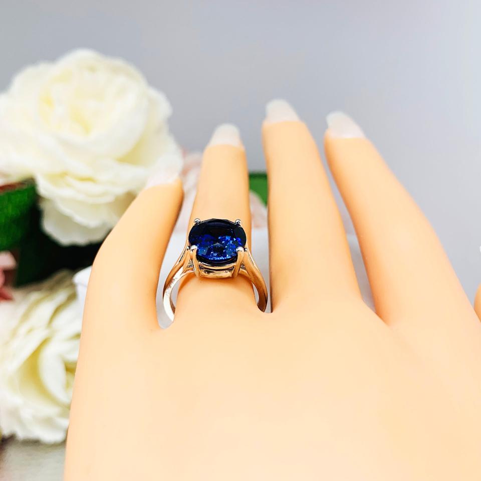 Lab Blue Sapphire Oval Sterling Silver Ring