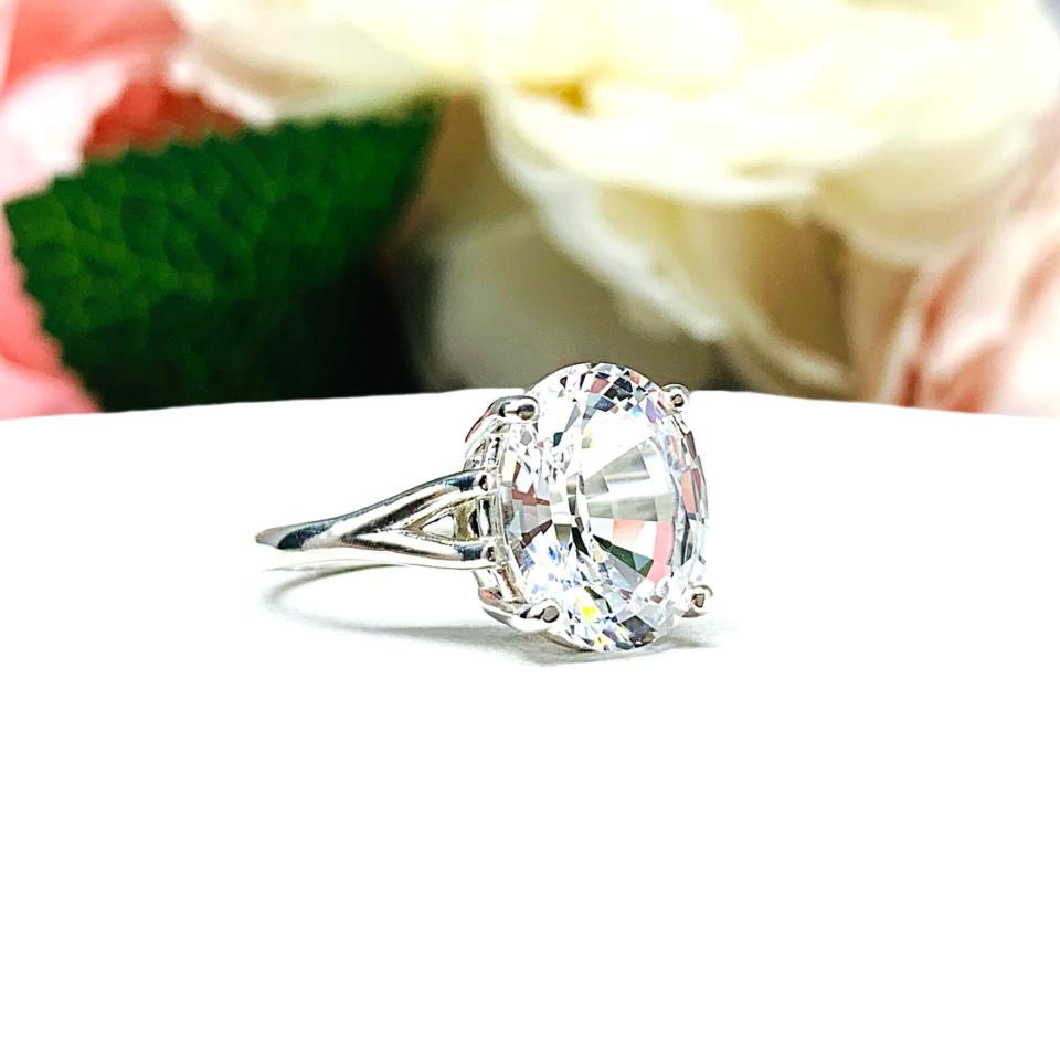 Lab White Sapphire Oval Sterling Silver Ring