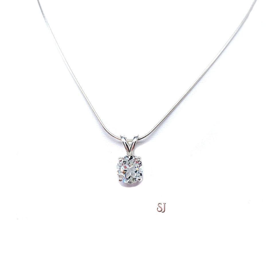 Round White Topaz Pendant - Sterling silver necklace - Three size options