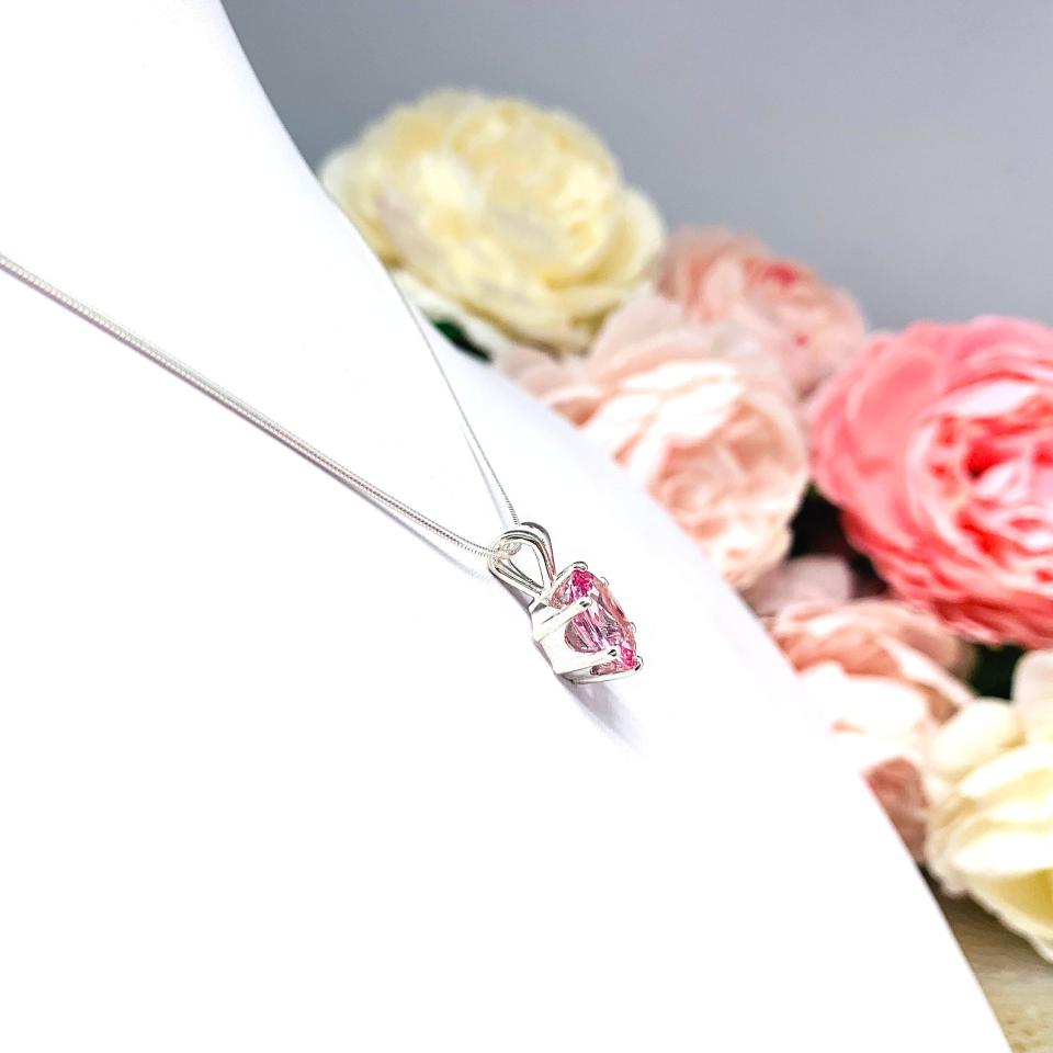 Lab Padparadscha Oval Pink Sapphire Pendant Sterling Silver Necklace Six Prong 10x8mm