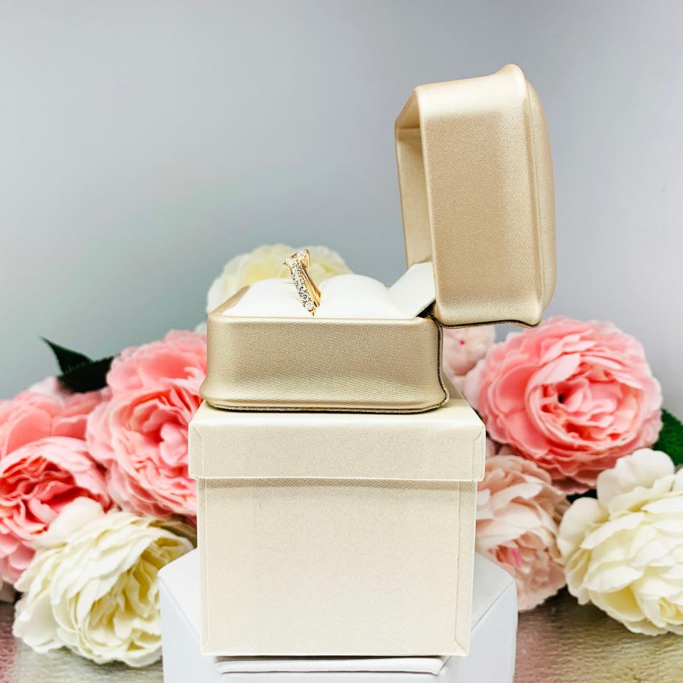 Double Ring Gift Presentation Box - Engagement and Wedding Ring Presentation Box - Shimmer champagne color - Includes ivory color outer box
