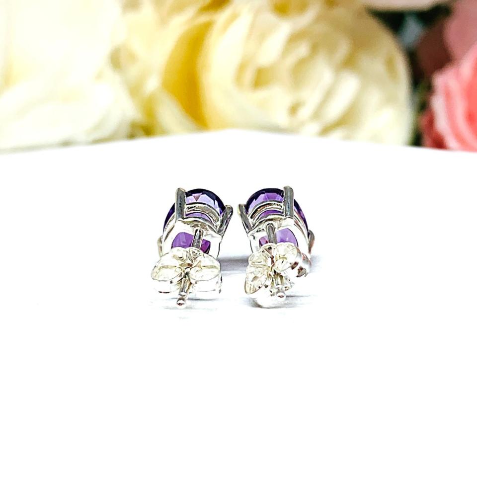 AAA Amethyst Oval Stud Earrings – Sterling silver settings – Three size options – February birthstone gift