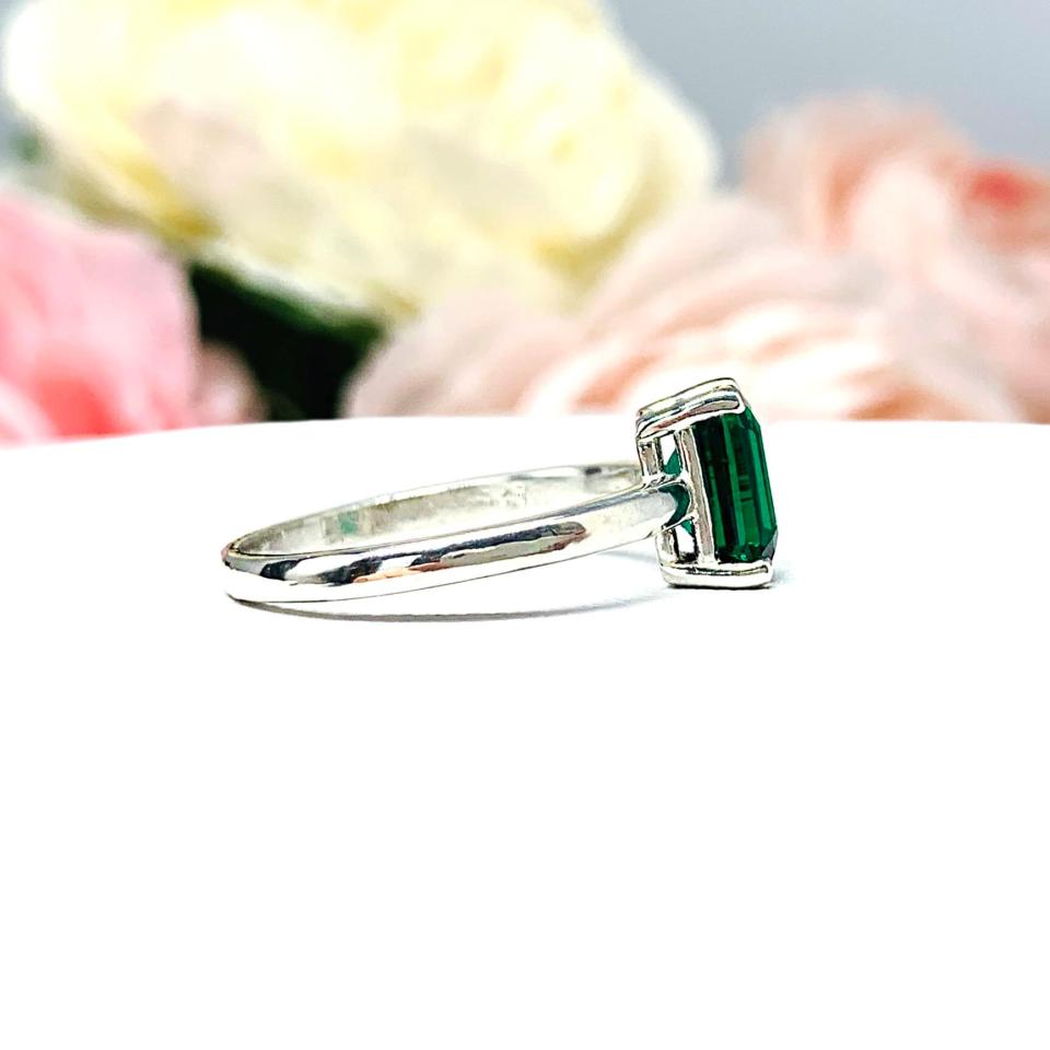 Emerald Cut Lab Created Emerald Ring - Sterling Silver