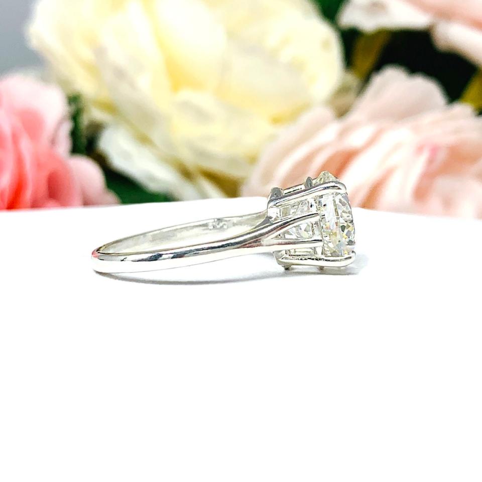 Round Portuguese Cut CZ Sterling Silver Engagement Ring Near Colorless 10mm Cubic Zirconia Split Shank