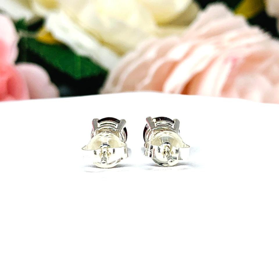 Mozambique Red Garnet Stud Earrings – Sterling Silver Setting – Three size options – January Birthstone Gift