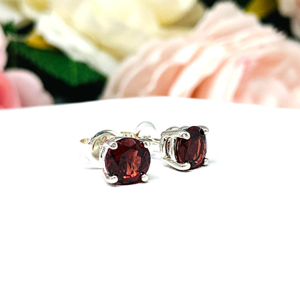 Mozambique Red Garnet Stud Earrings – Sterling Silver Setting – Three size options – January Birthstone Gift