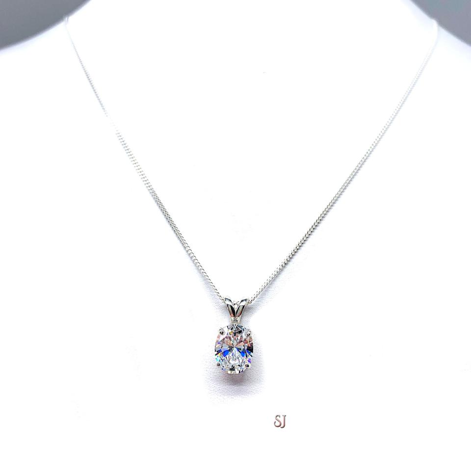 Oval CZ Pendant - Sterling silver necklace -Six size options
