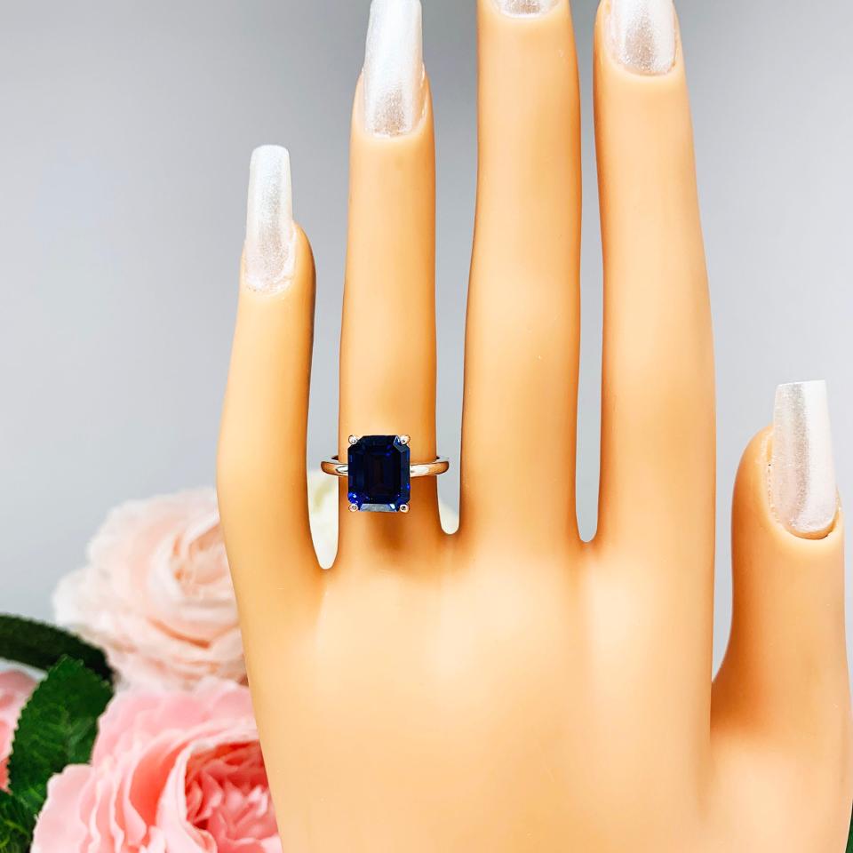 Lab Blue Sapphire 10x8mm Emerald Cut Ring