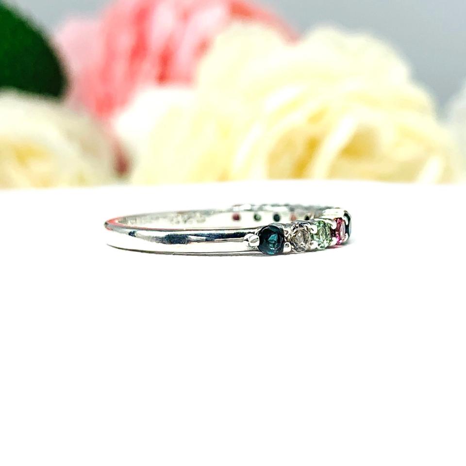 Natural Tourmaline Round Sterling Silver Band - 2.5mm (.84 cts total) round gemstones - Alternative wedding band