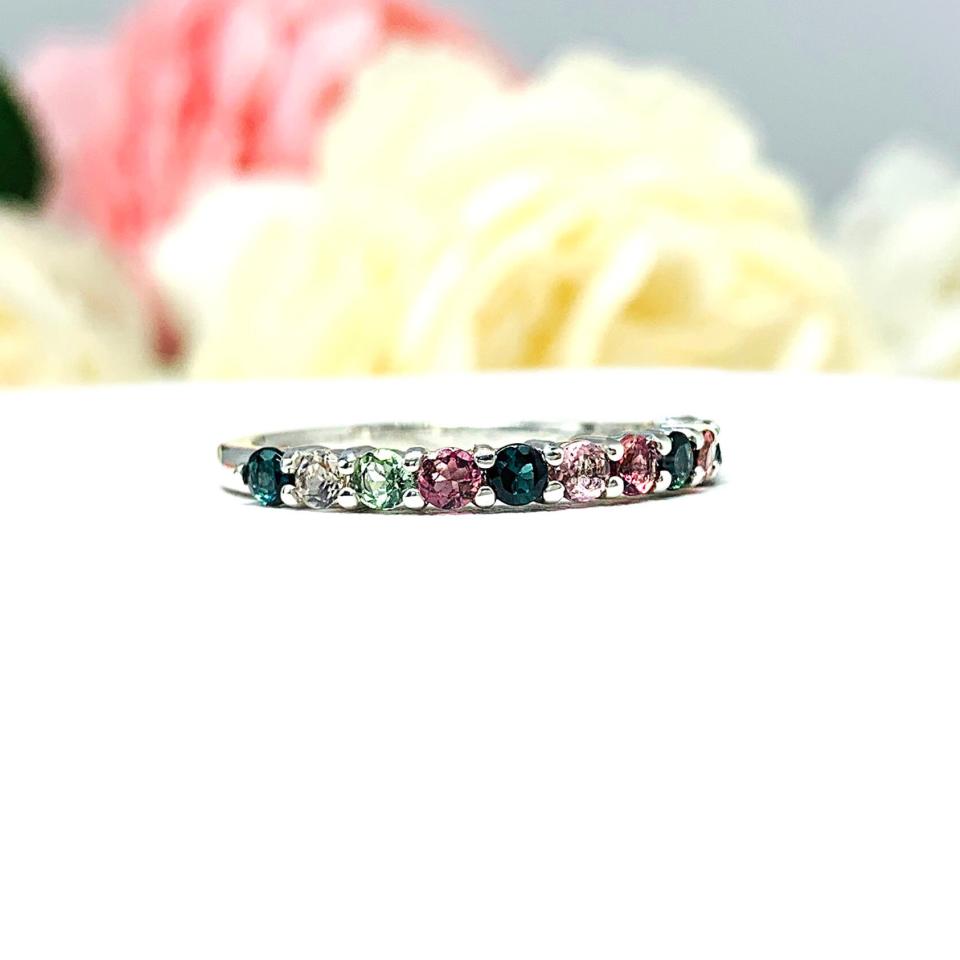 Natural Tourmaline Round Sterling Silver Band - 2.5mm (.84 cts total) round gemstones - Alternative wedding band