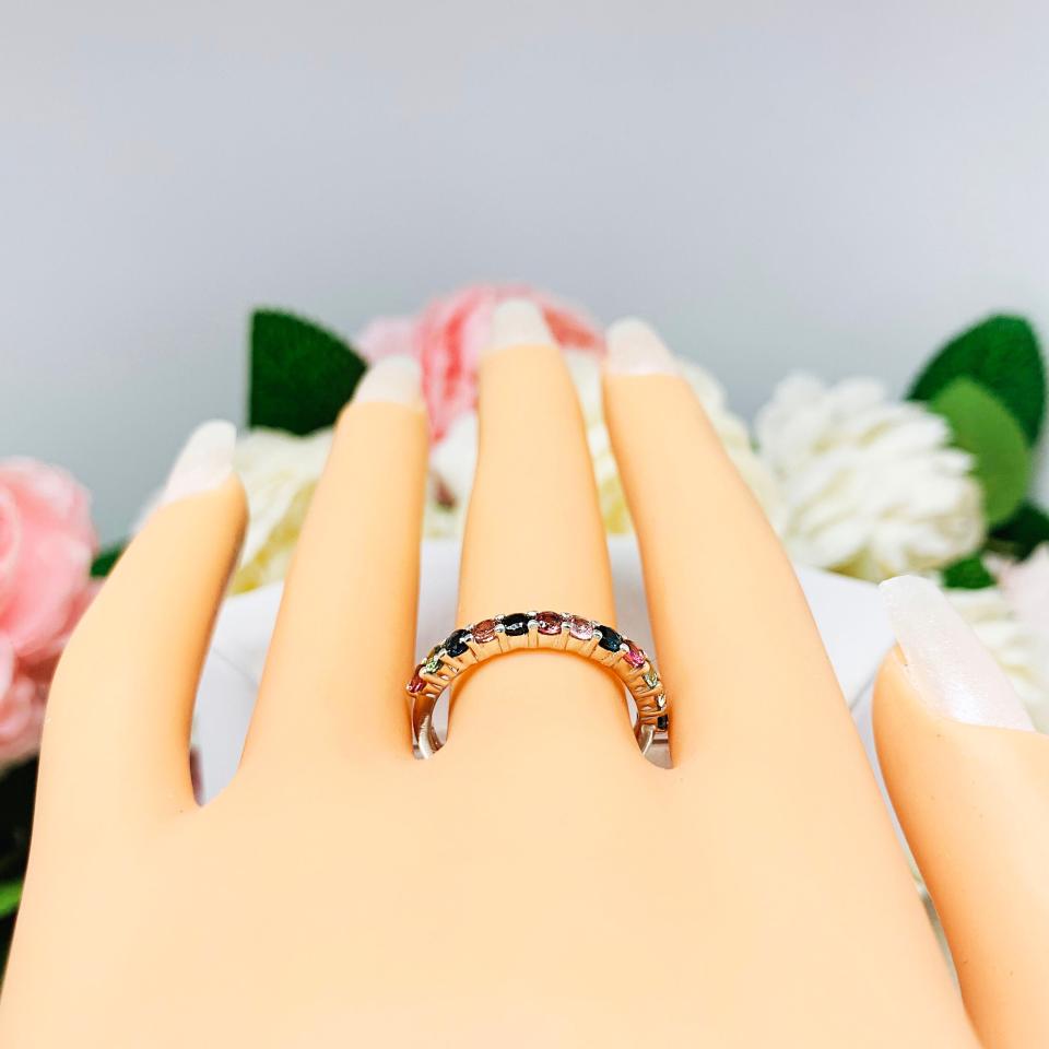 Natural Tourmaline Round Sterling Silver Band - 2.5mm (.84 cts total) round gemstones - Alternative wedding band