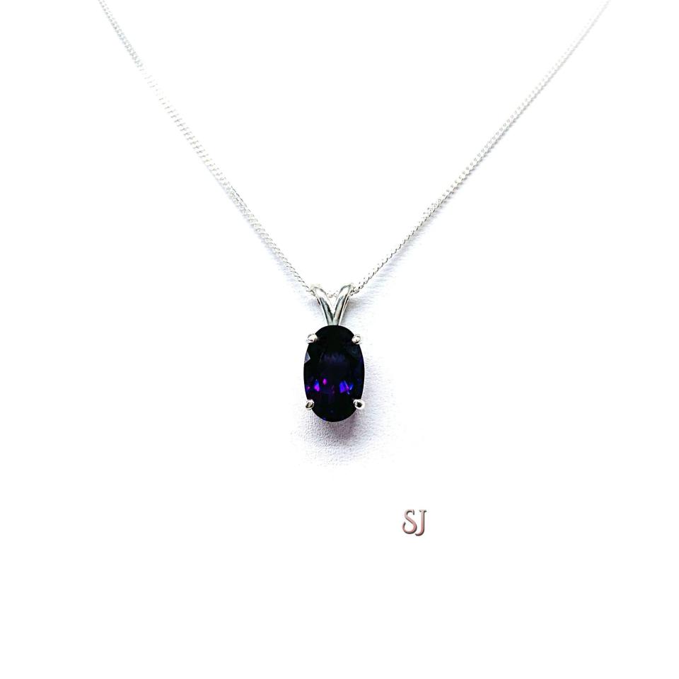 African Amethyst Oval Pendant Sterling Silver Necklace Natural 12x8mm 3 Carats