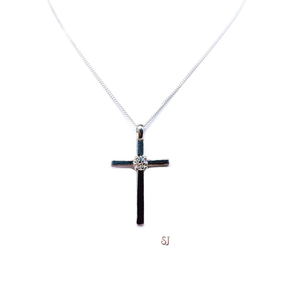 Moissanite Cross Sterling Silver Pendant With Optional Chain