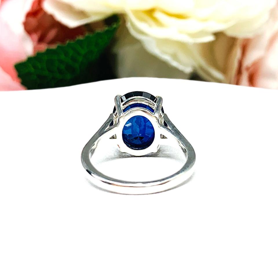 Lab Blue Sapphire Oval Sterling Silver Ring