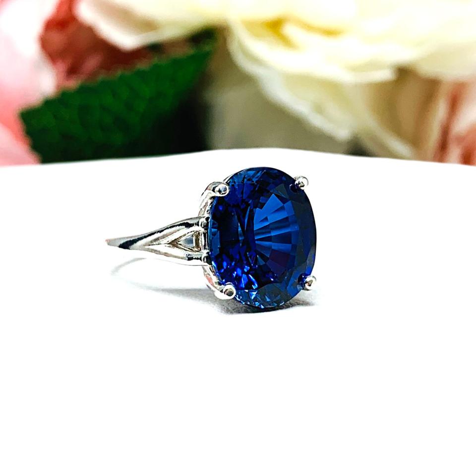 Lab Blue Sapphire Oval Sterling Silver Ring