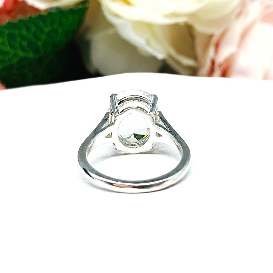Lab White Sapphire Oval Sterling Silver Ring