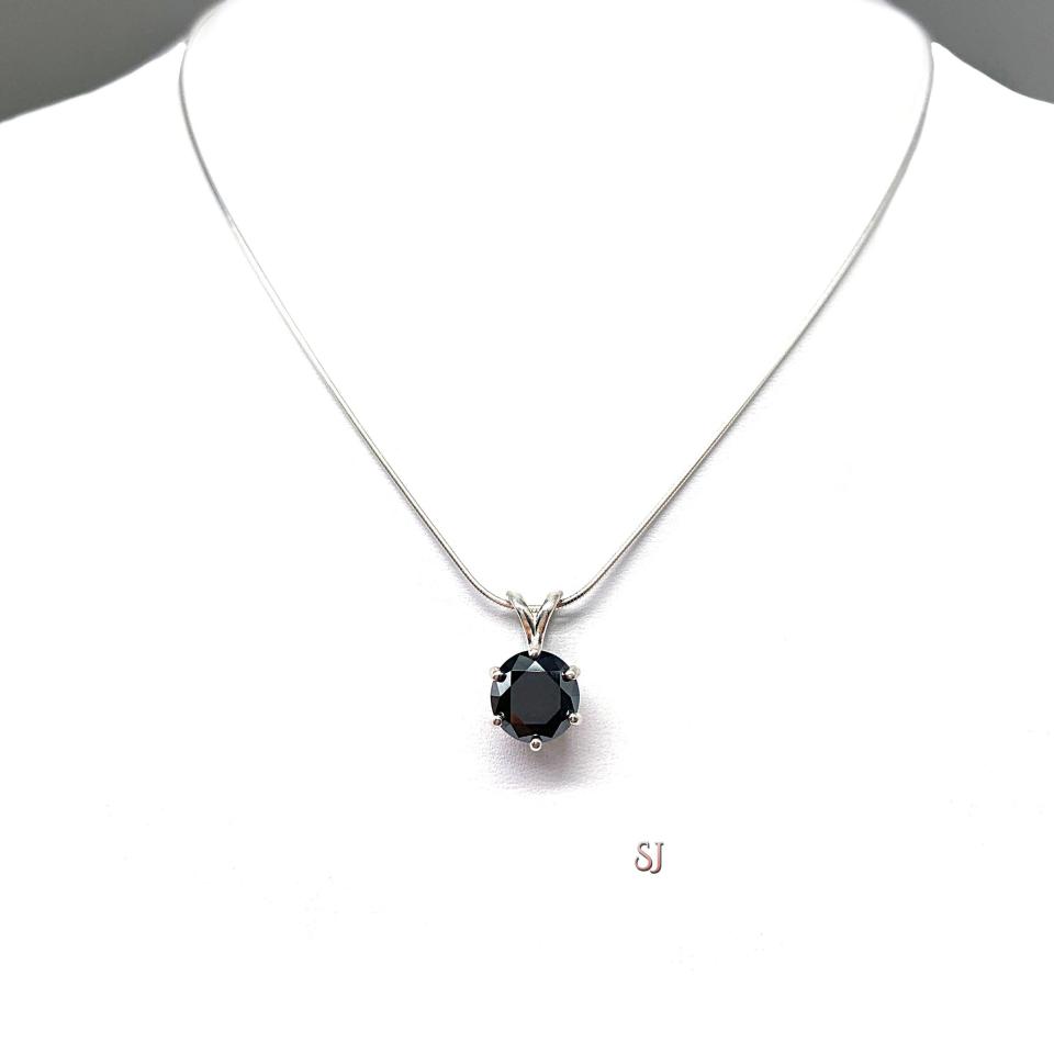 Black Round Moissanite Sterling Silver Pendant Necklace Authentic
